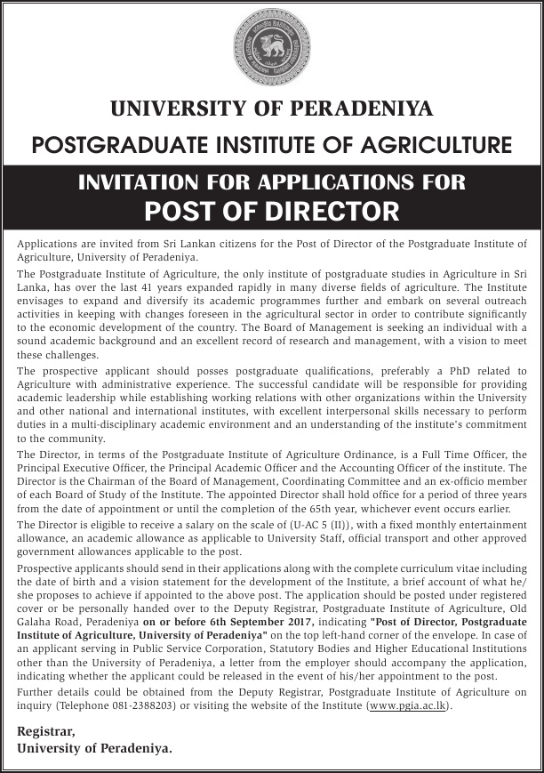 Director - Postgraduate Institute of Agriculture - University of Peradeniya